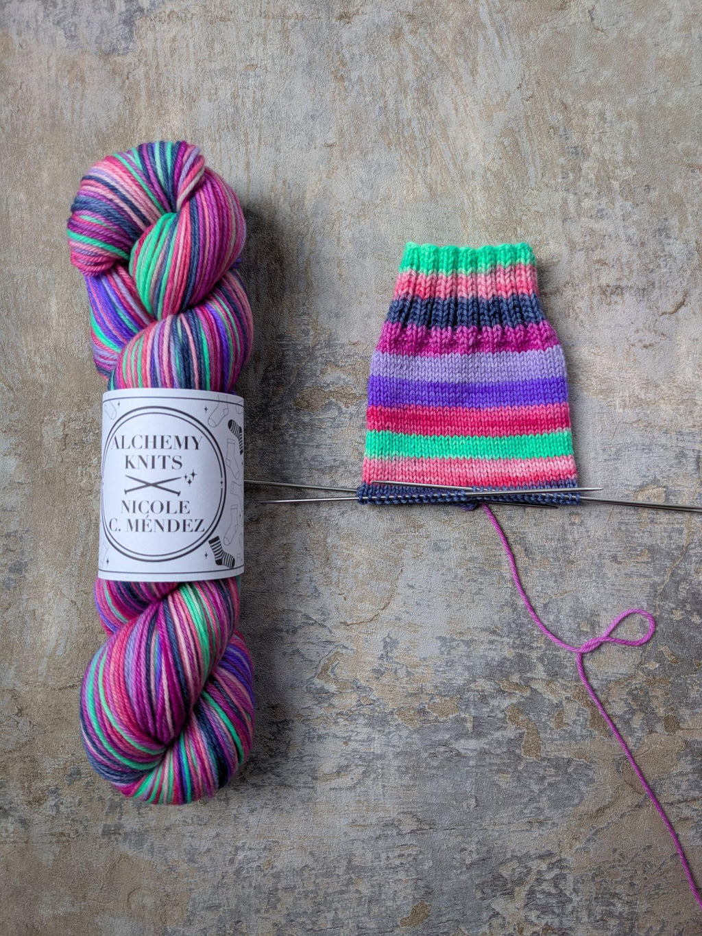 Self-Striping Sock Yarn - Elixir (dyed by Nicole C. Méndez)