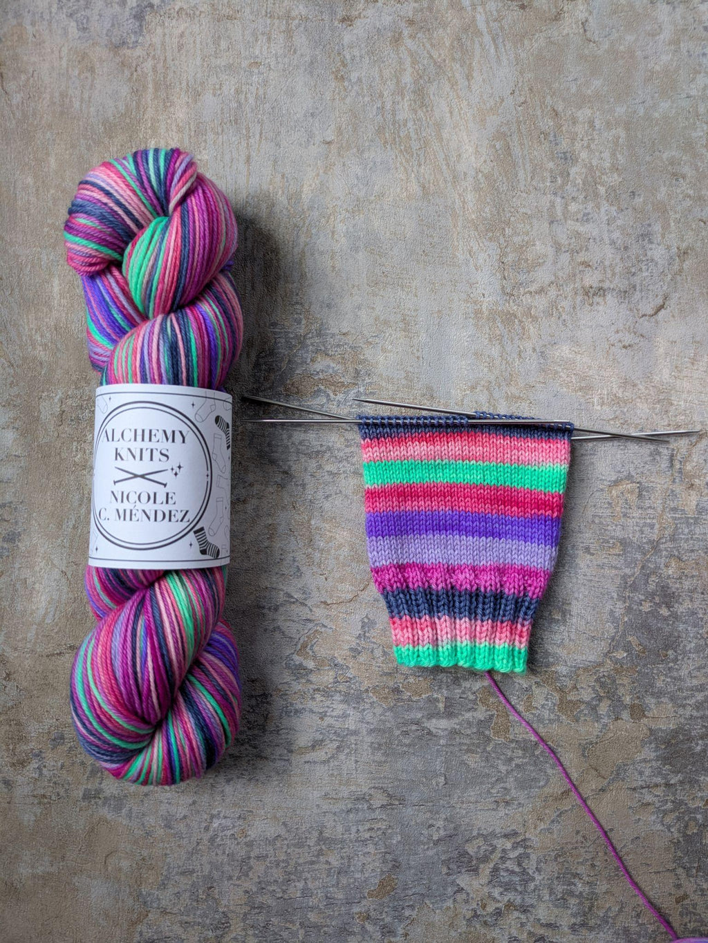 Self-Striping Sock Yarn - Elixir (dyed by Nicole C. Méndez)