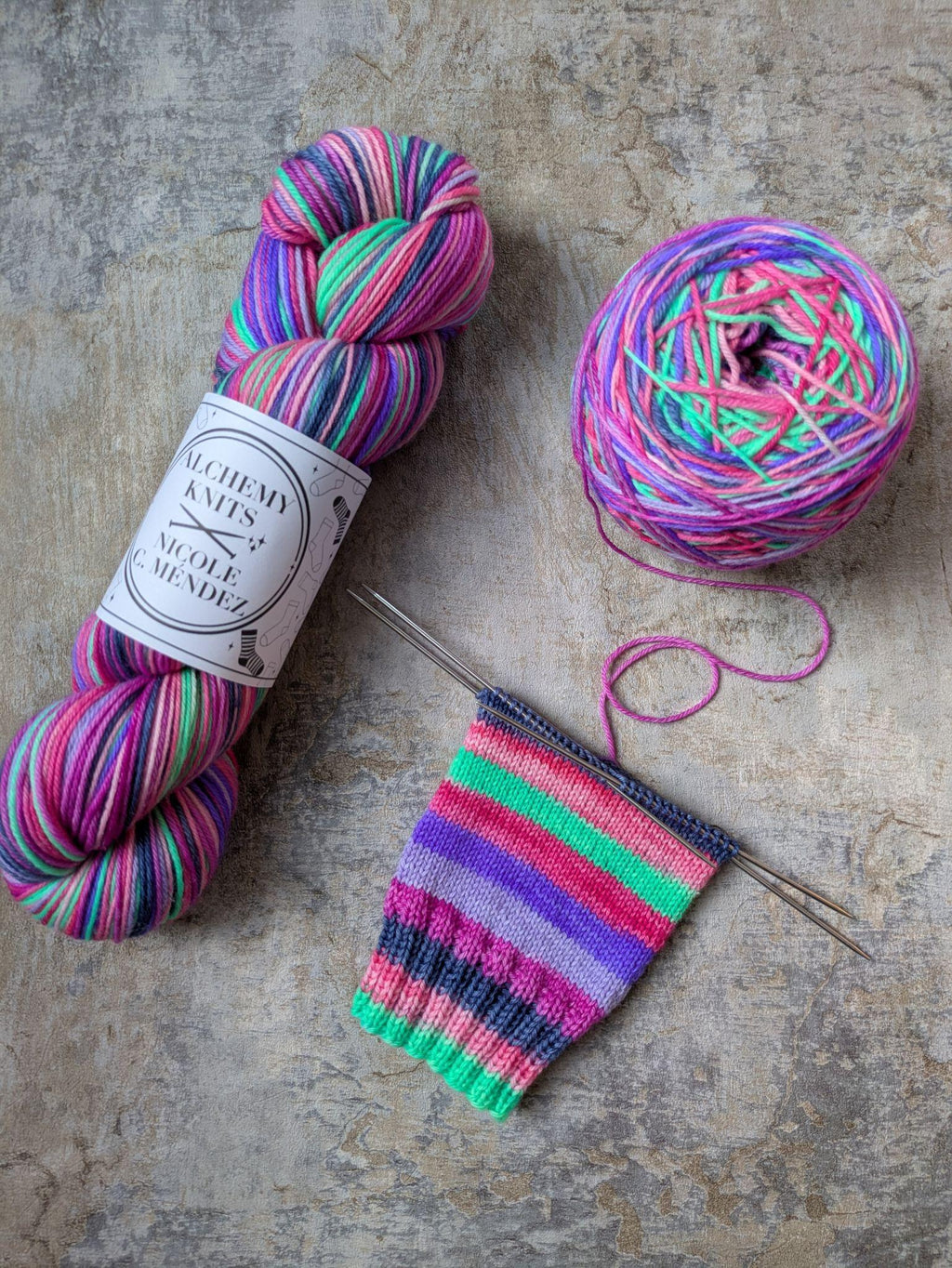 Self-Striping Sock Yarn - Elixir (dyed by Nicole C. Méndez)
